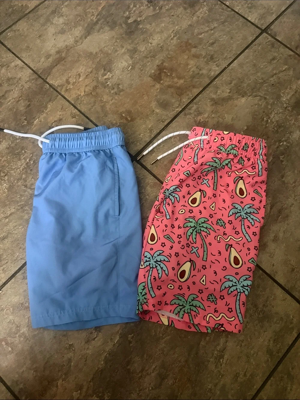 Kids' Blue and Pink Tropical Swim Shorts - Avocado & Palm Print